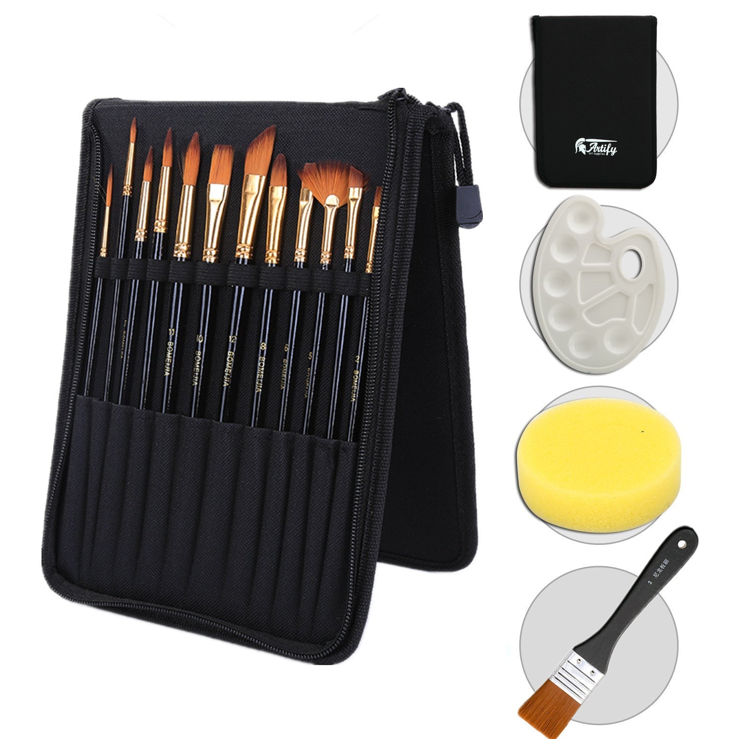 JMT-897610 Black Canvas Bag with Nylon Brush Set for Chinese Painting Supplies and Art Projects