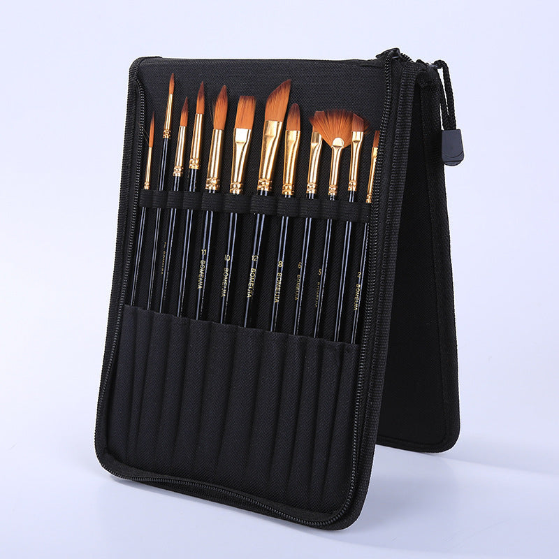 JMT-897610 Black Canvas Bag with Nylon Brush Set for Chinese Painting Supplies and Art Projects