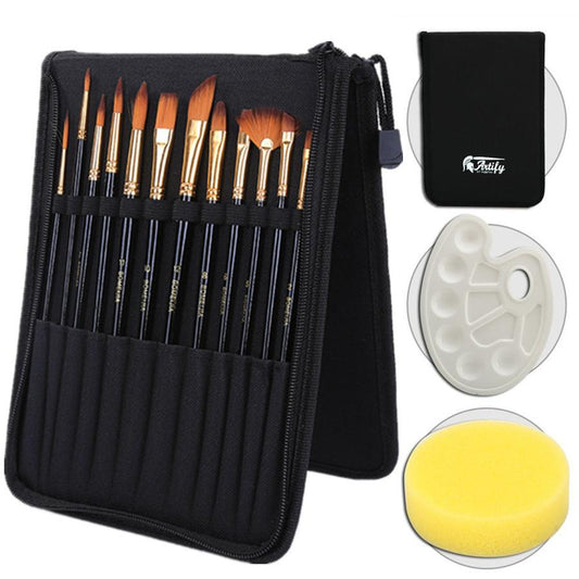 JMT-897610 Black Canvas Bag with Nylon Brush Set for Chinese Painting Supplies and Art Projects