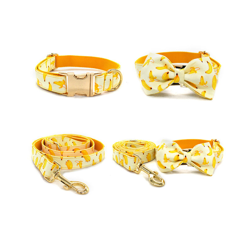 JMT-897994 Fruit Pattern Dog Collar with Gold Metal Buckle, Polyester Material, Multiple Sizes Available