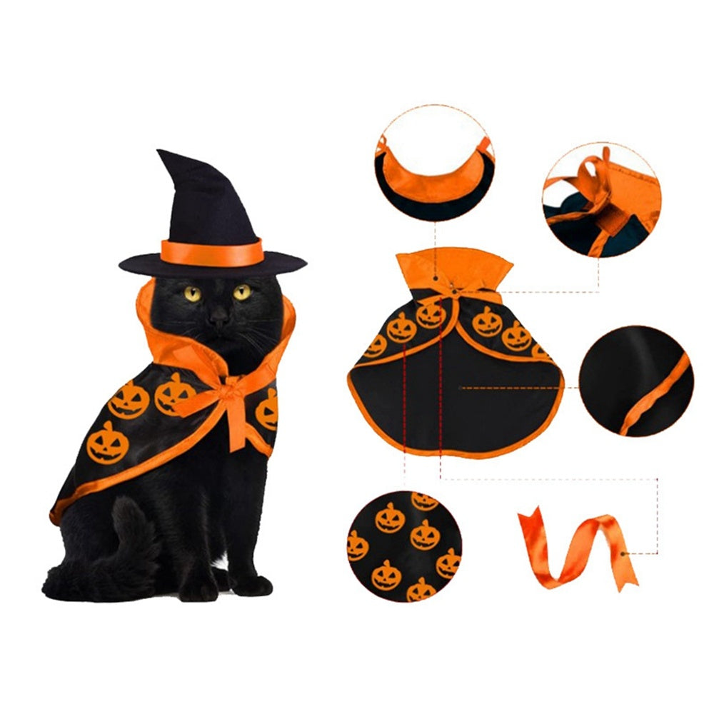 JMT-898250 Pet Halloween Costume Cape and Hat Set for Dogs and Cats - Comfortable Festival Dress Up Attire