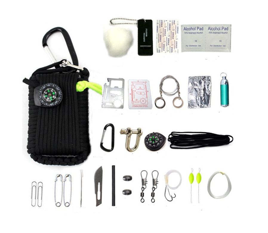 JMT-898378 Emergency Outdoor Survival Kit with Climbing Rope, Hand-Woven Camping Bag, and Equipment Umbrella