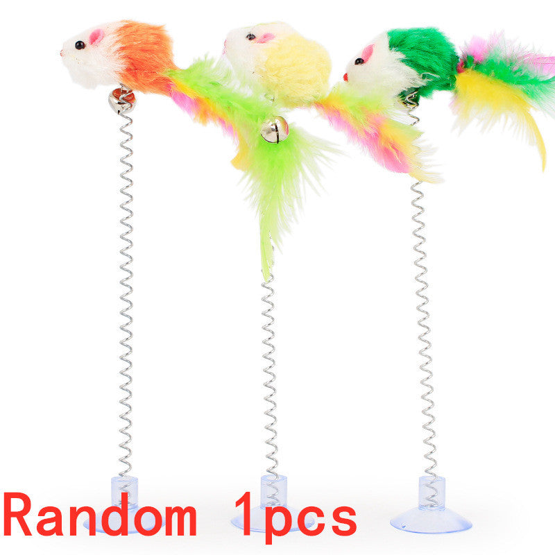 JMT-898634 Multicolored Cat Plush Mouse Stick with Suction Cup and Spring