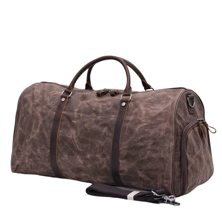 JMT-899018 Vintage Style Waterproof Waxed Canvas Duffel Bag with Shoe Compartment