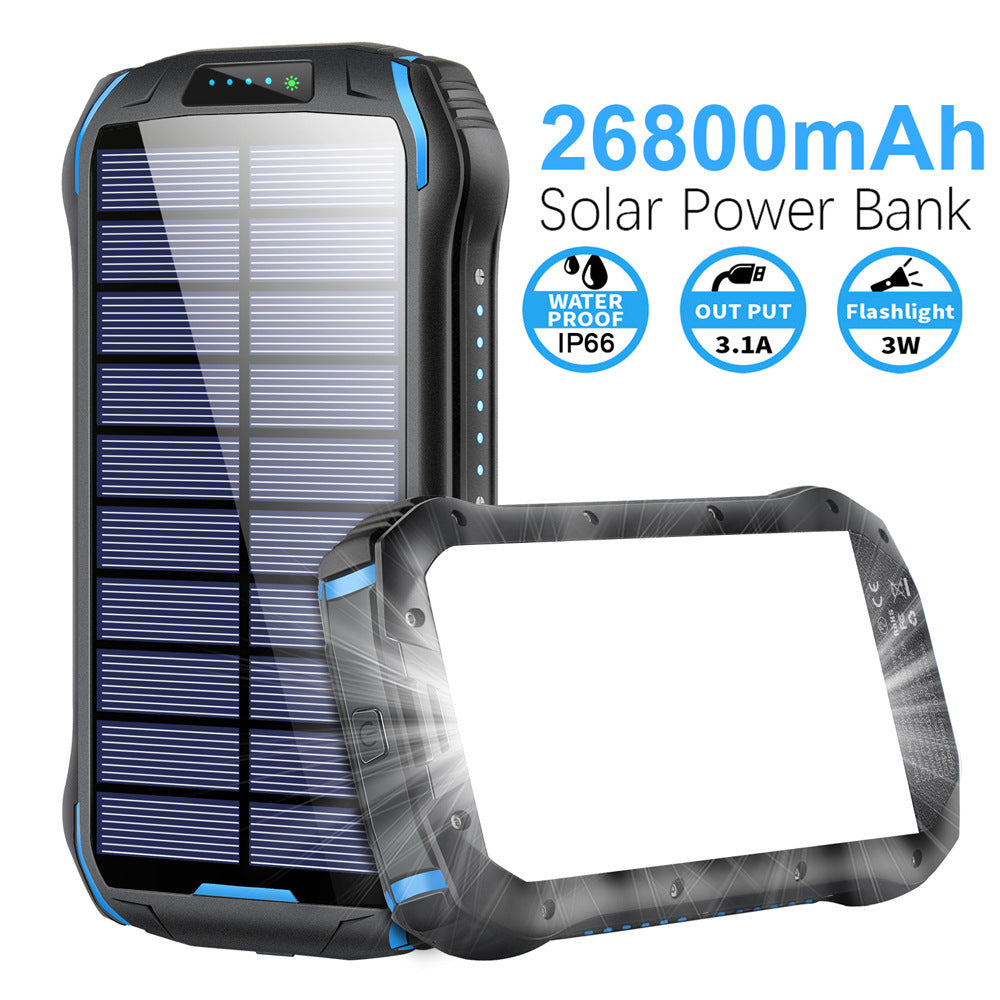 JMT-899658 26800mAh Waterproof Solar Power Bank with Emergency Camping Light, Dust-Proof and Fall-Proof Design