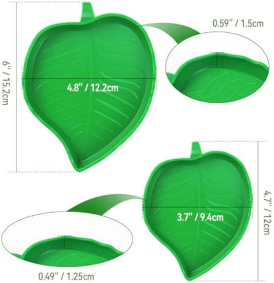 JMT-899658 Leaf-Shaped Reptile Food & Water Bowls - 2 Sizes for Tortoises, Lizards, Bearded Dragons, & Small Snakes