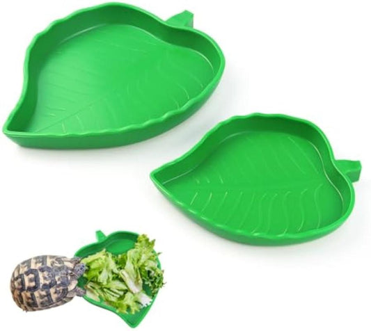 JMT-899658 Leaf-Shaped Reptile Food & Water Bowls - 2 Sizes for Tortoises, Lizards, Bearded Dragons, & Small Snakes