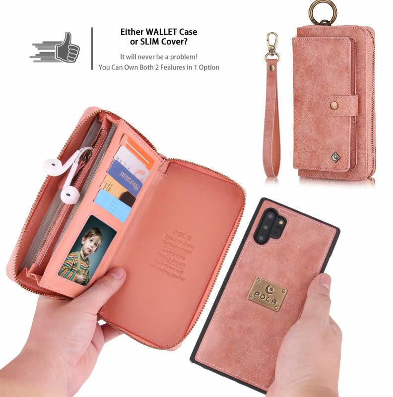 JMT-900170 Mobile Phone Zipper Wallet – PU Leather, Solid Color, Compatible with iPhone and Samsung Models