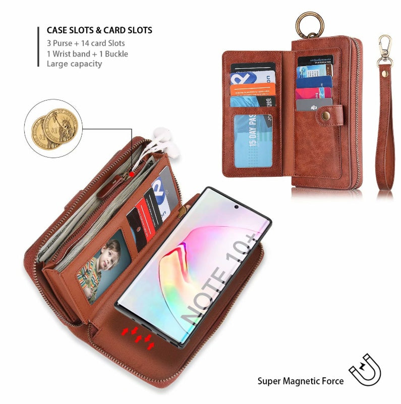 JMT-900170 Mobile Phone Zipper Wallet – PU Leather, Solid Color, Compatible with iPhone and Samsung Models