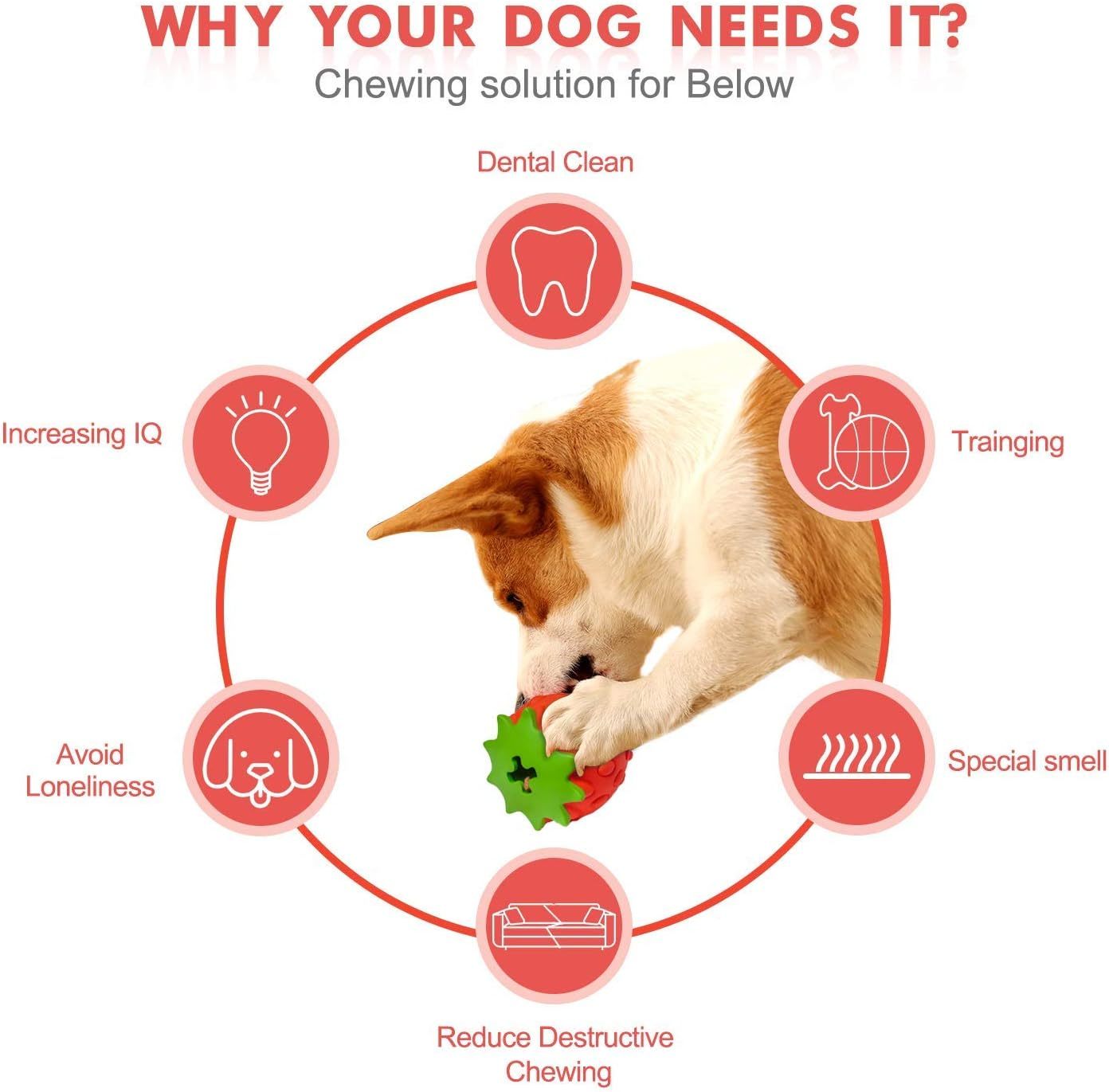 JMT-900618 Durable Strawberry Dog Chew Toy for Aggressive Chewers with IQ Training Features