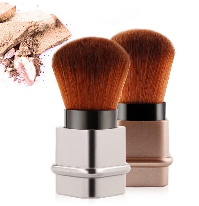 JMT-901066 Compact Portable Makeup Brush with Plastic Handle and Man-Made Fiber Bristles, Available in Square Gold and Square Silver