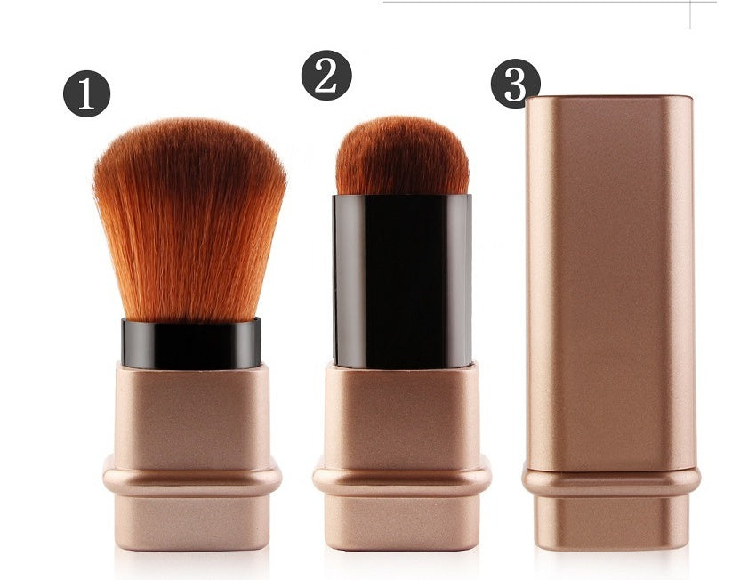 JMT-901066 Compact Portable Makeup Brush with Plastic Handle and Man-Made Fiber Bristles, Available in Square Gold and Square Silver