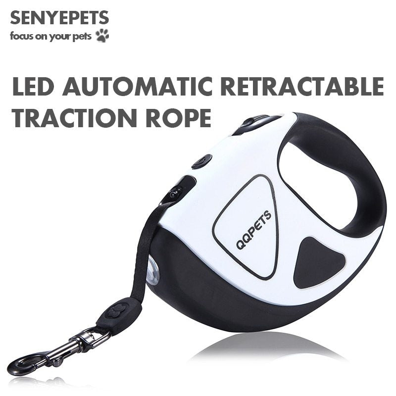 JMT-901130 Retractable Traction Rope for Dog Walking with Integrated Light - Adjustable Lengths Available: 3M or 5M - Durable Plastic - Black and White, Green, Red Options
