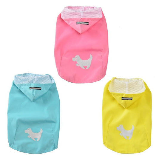 JMT-901258 Puppy Print Waterproof Raincoat for Dogs in Yellow, Blue, and Pink, Sizes S to XL
