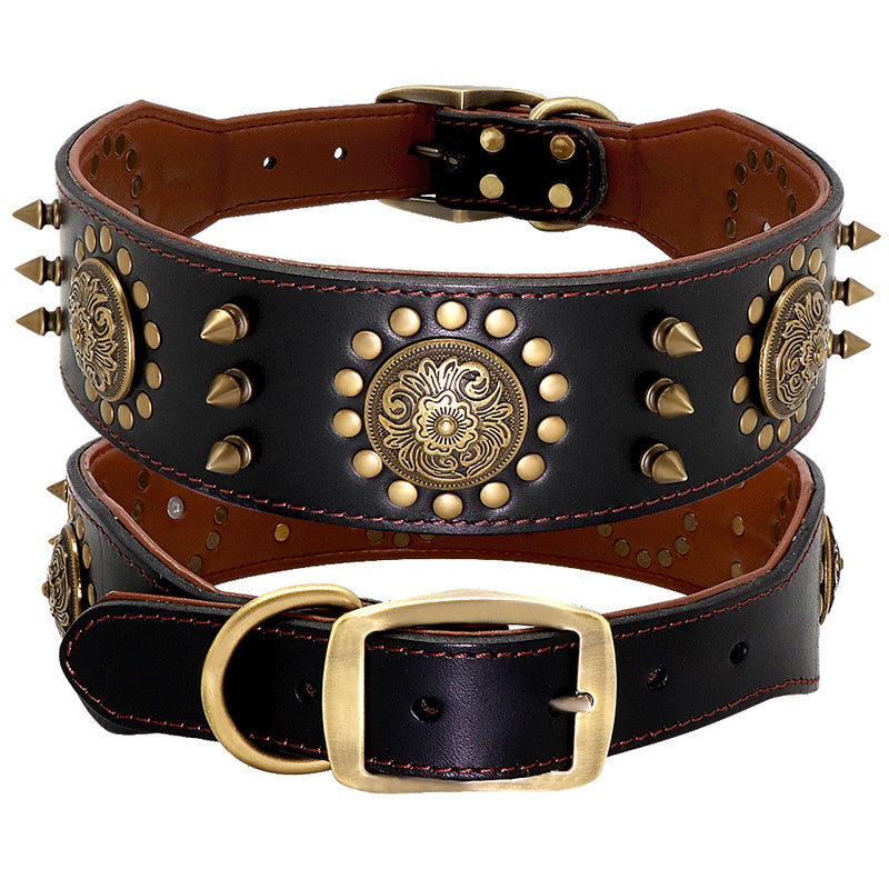 JMT-902602 Durable Leather Studded Dog Collar for Large Dogs – Adjustable, Anti-Bite Design in Brown or Black