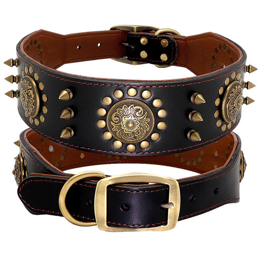 JMT-902602 Durable Leather Studded Dog Collar for Large Dogs – Adjustable, Anti-Bite Design in Brown or Black