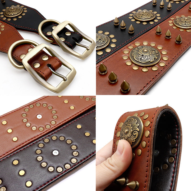 JMT-902602 Durable Leather Studded Dog Collar for Large Dogs – Adjustable, Anti-Bite Design in Brown or Black