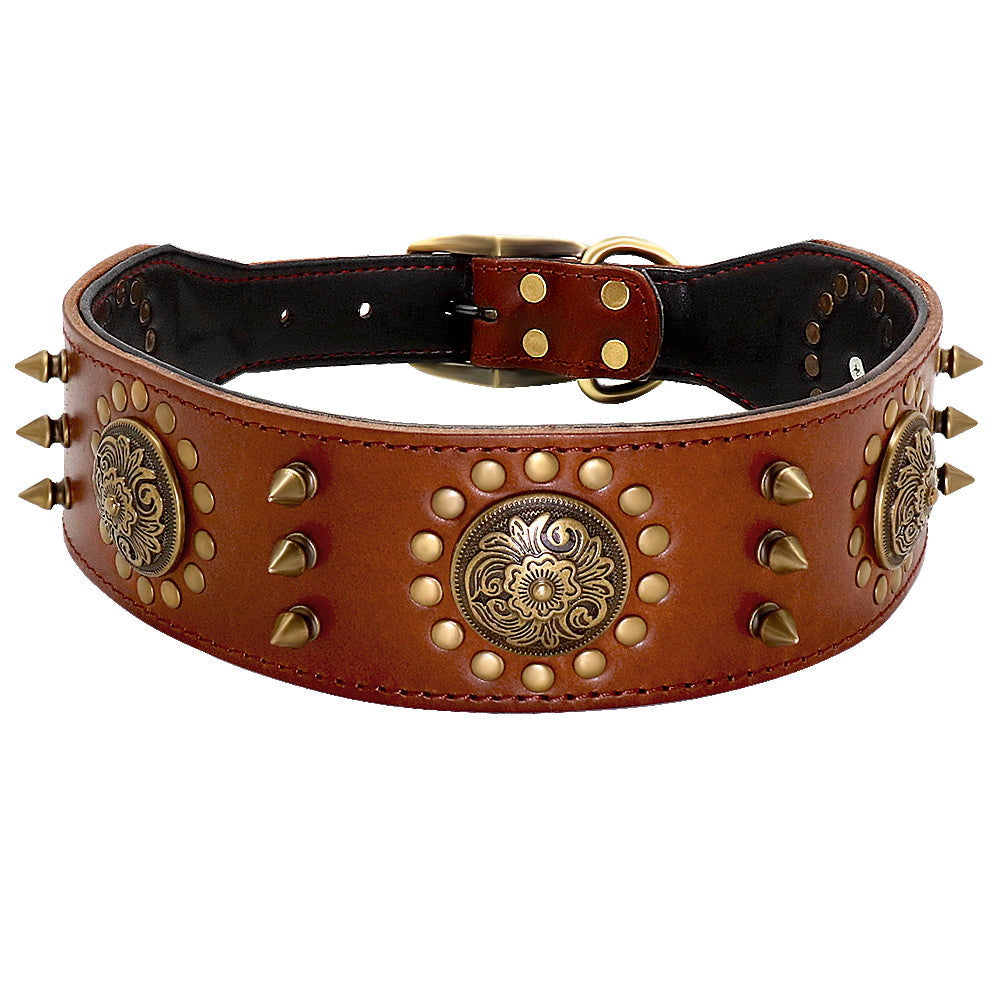 JMT-902602 Durable Leather Studded Dog Collar for Large Dogs – Adjustable, Anti-Bite Design in Brown or Black
