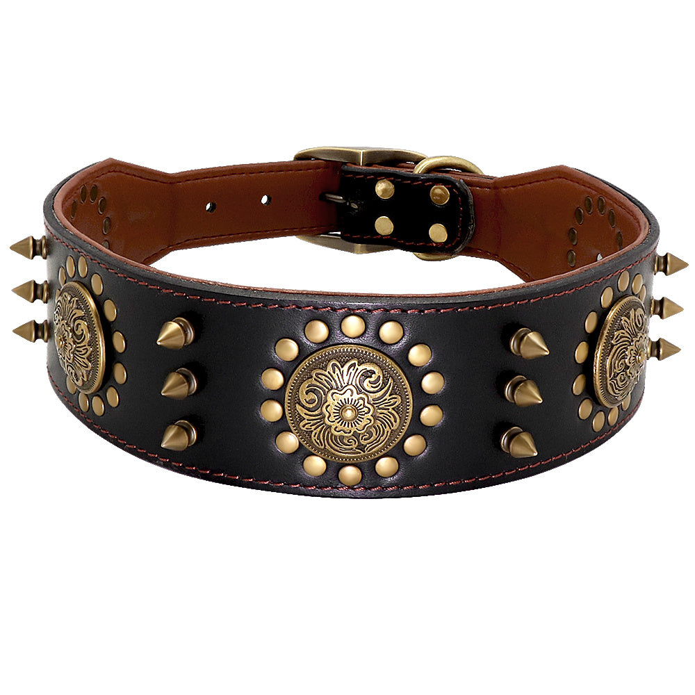 JMT-902602 Durable Leather Studded Dog Collar for Large Dogs – Adjustable, Anti-Bite Design in Brown or Black