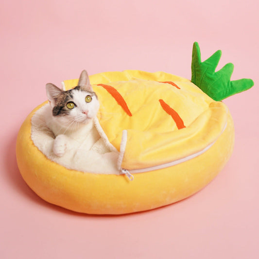 JMT-903242 Cozy Semi-Enclosed Cat Sleeping Bag - Warm Cotton Pet Nest for Deep Sleep, Removable Mat