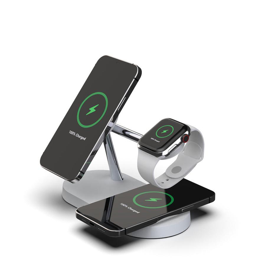 JMT-903434 3-in-1 Wireless Charger with Fast Magnetic Charging, 15W Output for Phones, Earbuds, and Smartwatches