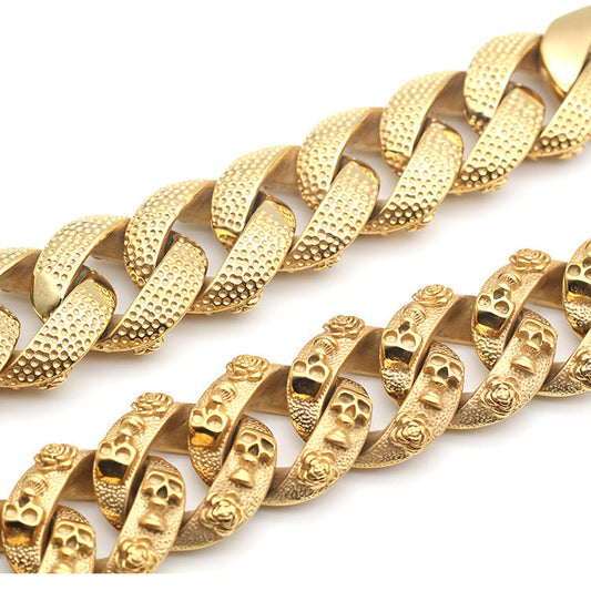 JMT-903434 Gold Stainless Steel Dog Leash with Leather Handle - 80cm Length