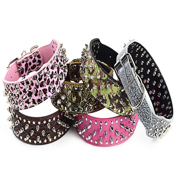 JMT-903754 Large Dog Rivet PU Leather Collar - 51x5CM to 66x5CM Sizes Available