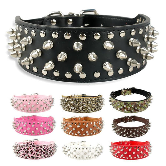 JMT-903754 Large Dog Rivet PU Leather Collar - 51x5CM to 66x5CM Sizes Available