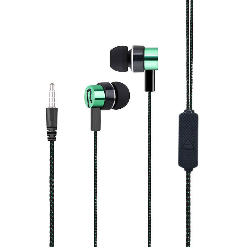 JMT-904266 Braided Microphone Earphones with Extra Bass - 3.5mm In-Ear Headset, Blue Color