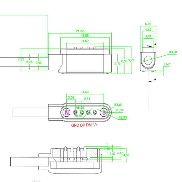 JMT-904266 Magnetic Data Cable with Durable PVC Material and 4P 2P Connectors