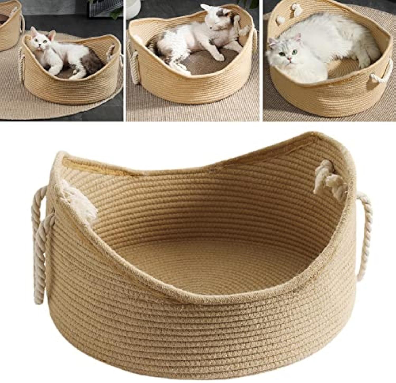 JMT-904394 Spacious Wicker Cat Bed with Corrugated Scratching Surface - Comfortable Multi-Functional Pet Nest for All Seasons