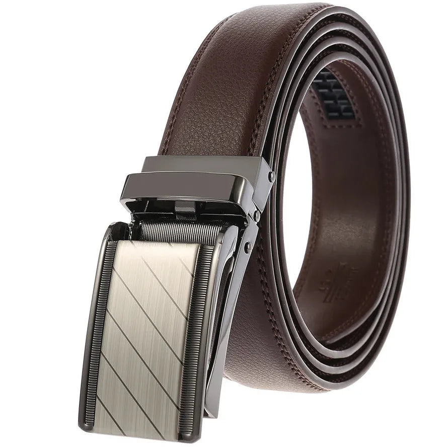 JMT-904842 Automatic Ratchet Buckle Cowhide Leather Belt for Men - Model LY33-1853-1