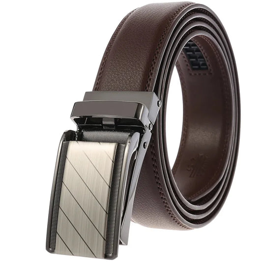 JMT-904842 Automatic Ratchet Buckle Cowhide Leather Belt for Men - Model LY33-1853-1