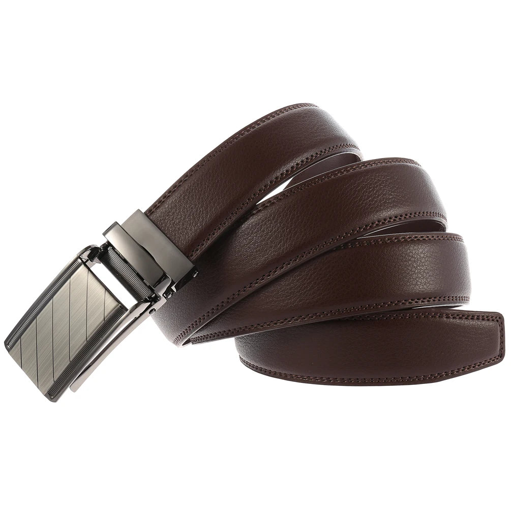 JMT-904842 Automatic Ratchet Buckle Cowhide Leather Belt for Men - Model LY33-1853-1
