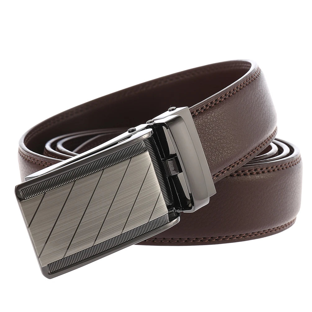 JMT-904842 Automatic Ratchet Buckle Cowhide Leather Belt for Men - Model LY33-1853-1