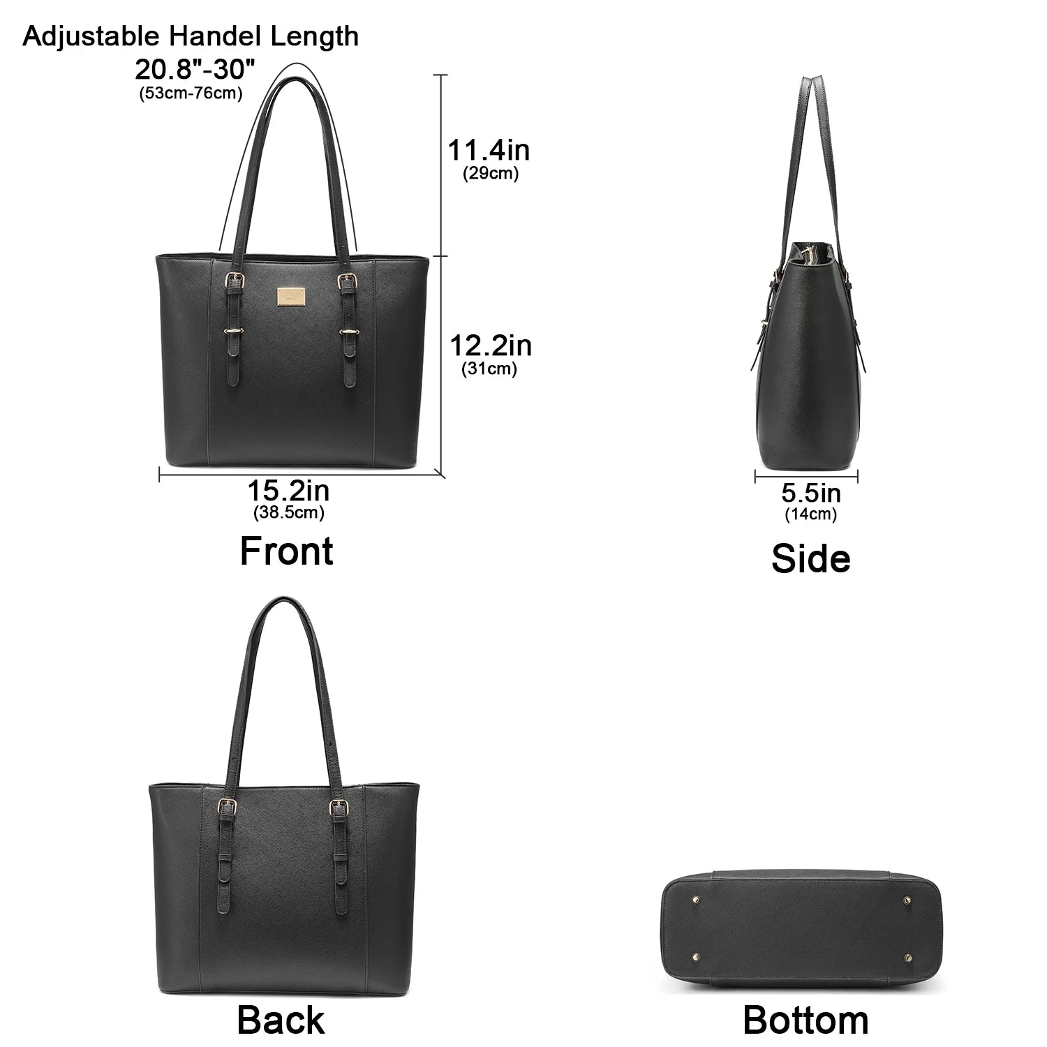 JMT-904906 Spacious PU Leather Laptop Handbag for Women - 15.6 Inch Office Tote Bag with Shoulder Strap