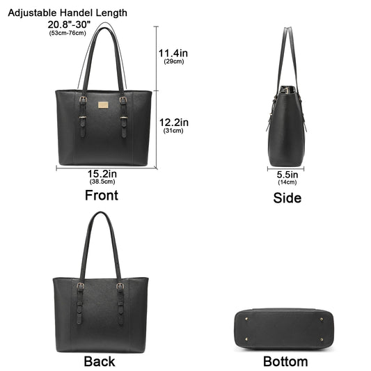 JMT-904906 Spacious PU Leather Laptop Handbag for Women - 15.6 Inch Office Tote Bag with Shoulder Strap