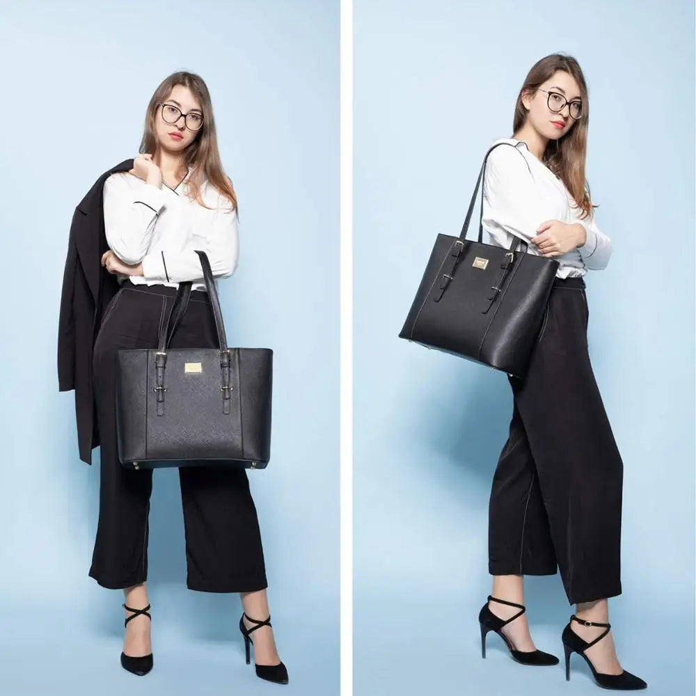 JMT-904906 Spacious PU Leather Laptop Handbag for Women - 15.6 Inch Office Tote Bag with Shoulder Strap