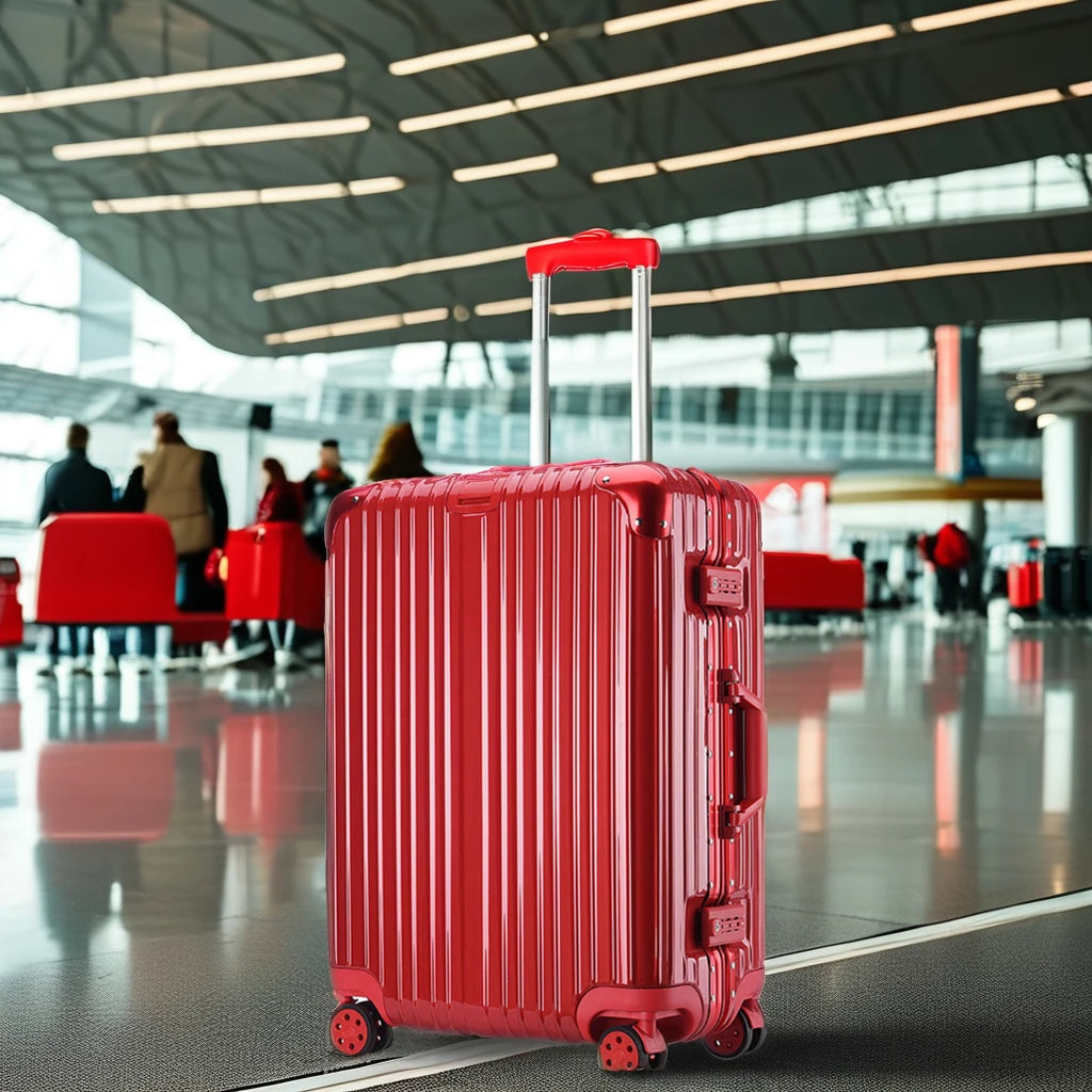 JMT-904970 Red Carry-On Trolley Luggage with USB Charging Port and Cup Holder