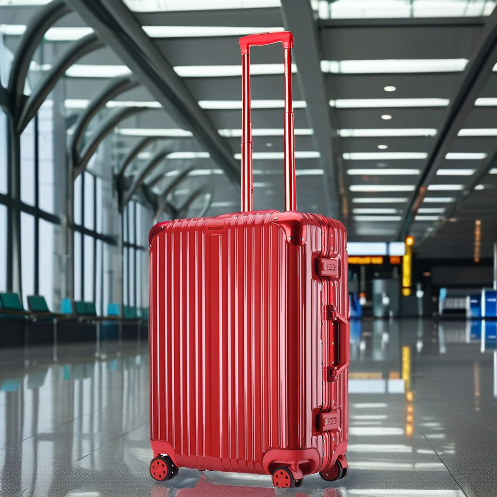 JMT-904970 Red Carry-On Trolley Luggage with USB Charging Port and Cup Holder