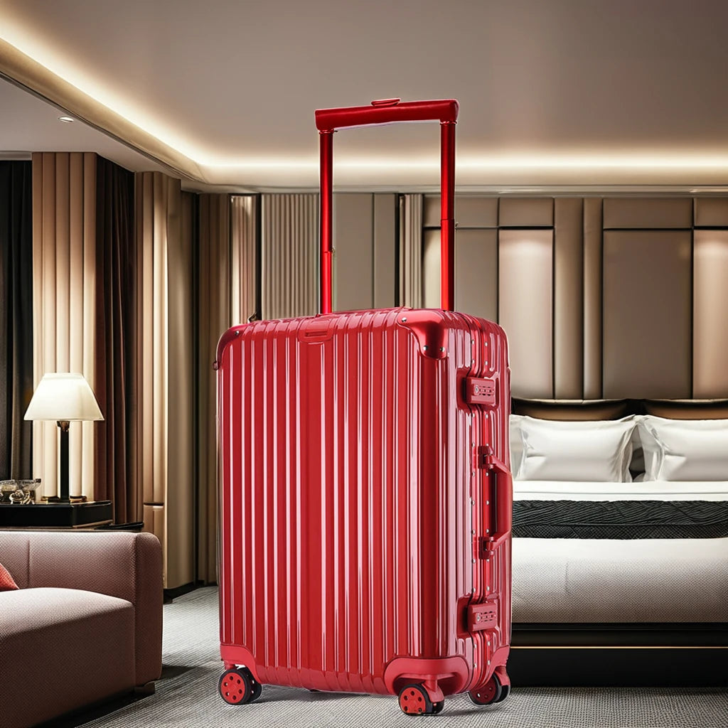 JMT-904970 Red Carry-On Trolley Luggage with USB Charging Port and Cup Holder