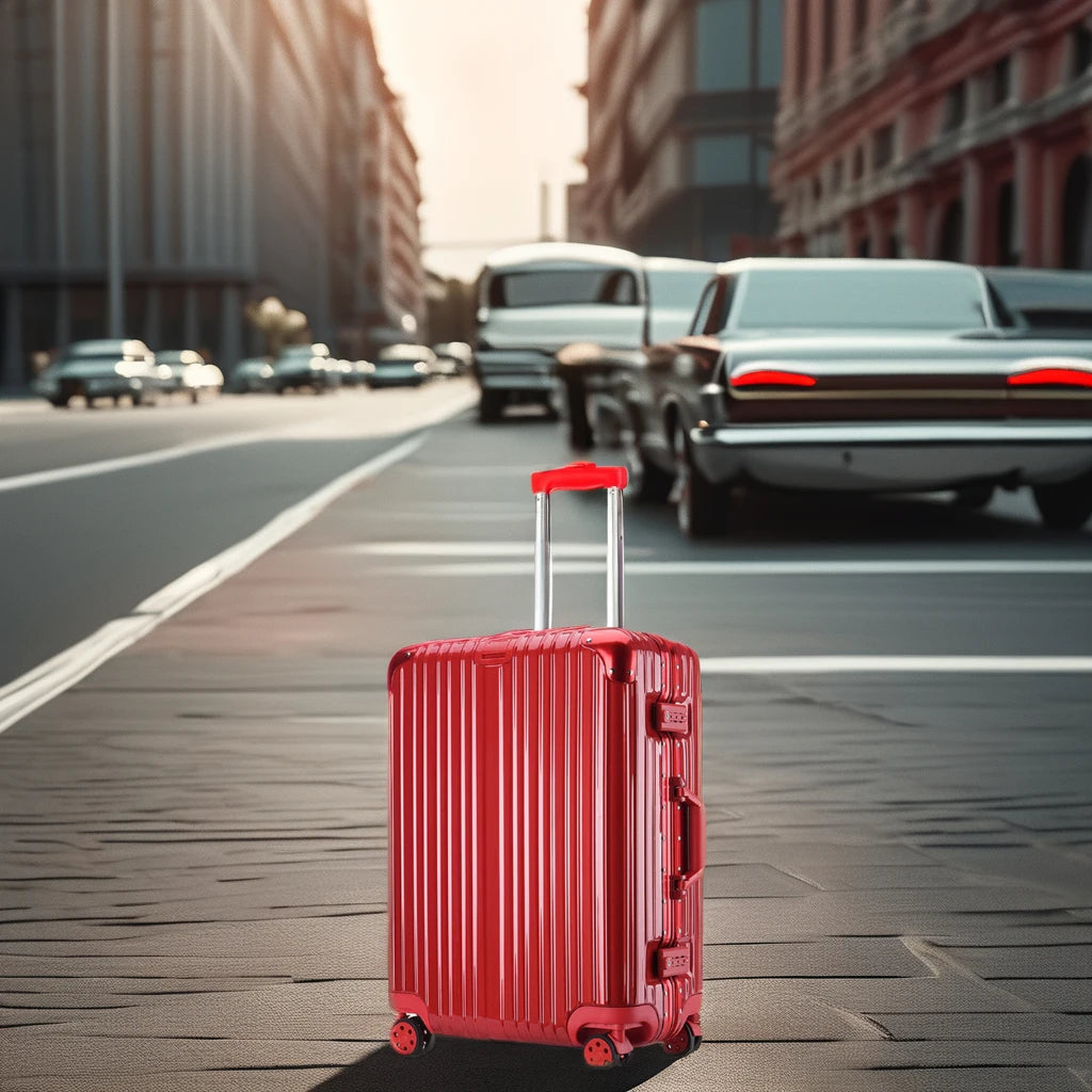 JMT-904970 Red Carry-On Trolley Luggage with USB Charging Port and Cup Holder