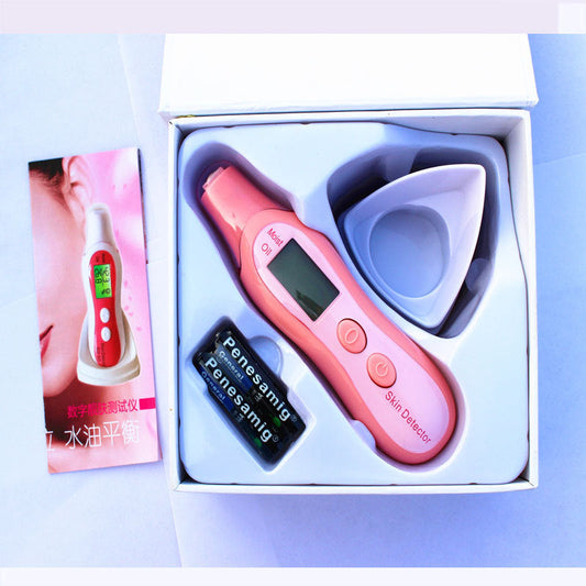 JMT-905226 Digital Beauty Moisture and Oil Tester Pen - Compact Skin Hydration Analyzer in White and Pink
