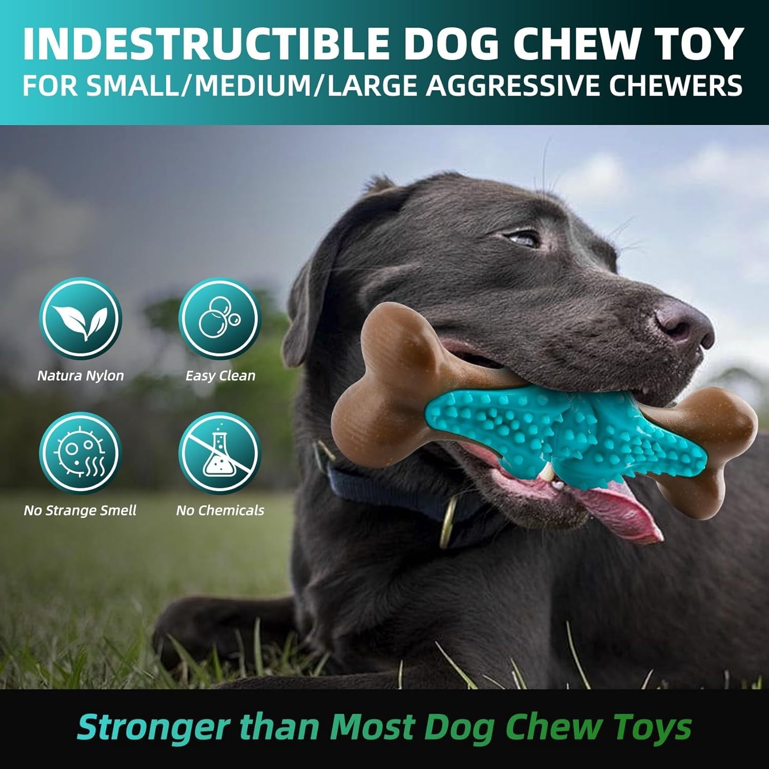 JMT-905226 Durable Rubber Bone Dog Toy for Large Aggressive Chewers, Teething Aid with Dental Health Benefits