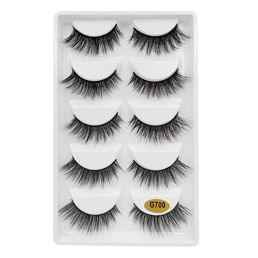 JMT-905354 Natural Look 3D False Eyelashes Set - 5 Pairs of G7 Artificial Mink Hair, Cotton Stem, 1.3cm Length