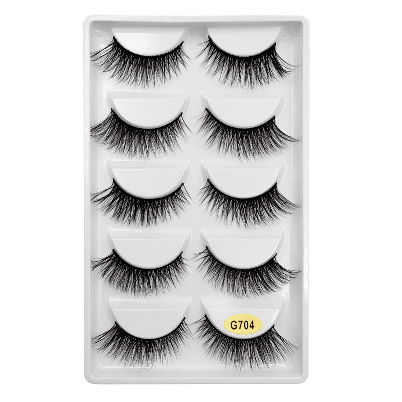 JMT-905354 Natural Look 3D False Eyelashes Set - 5 Pairs of G7 Artificial Mink Hair, Cotton Stem, 1.3cm Length