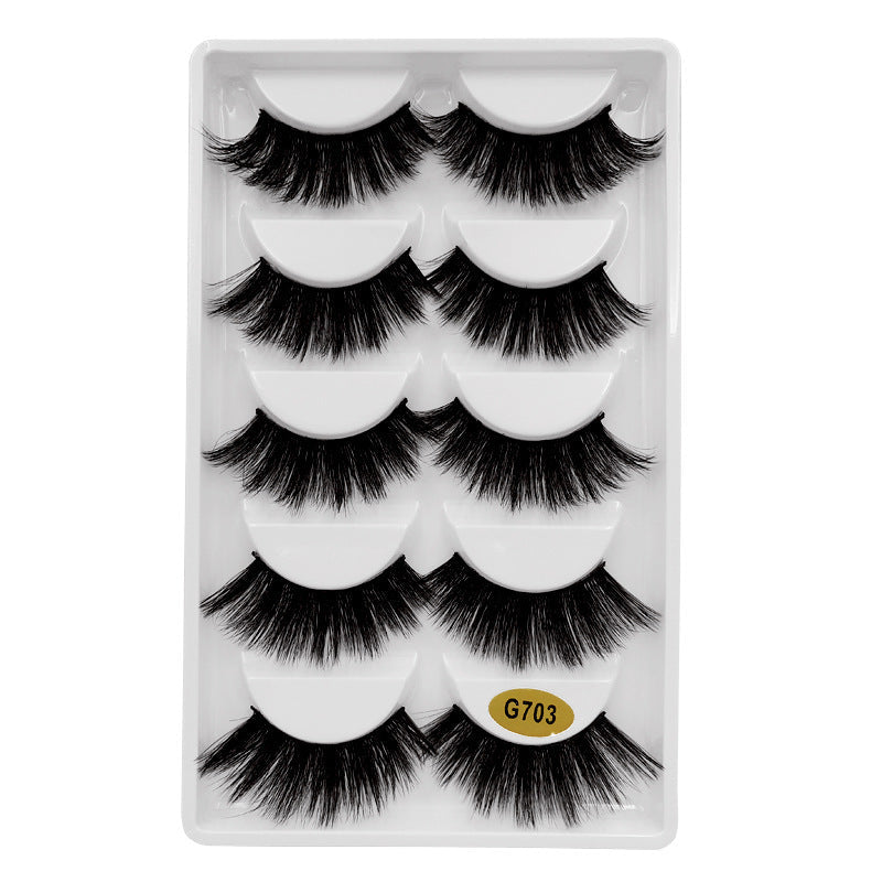 JMT-905354 Natural Look 3D False Eyelashes Set - 5 Pairs of G7 Artificial Mink Hair, Cotton Stem, 1.3cm Length