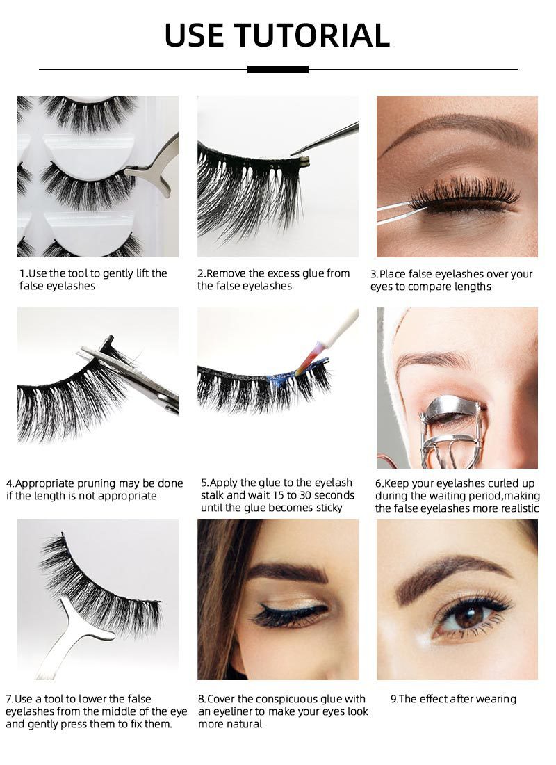 JMT-905354 Natural Look 3D False Eyelashes Set - 5 Pairs of G7 Artificial Mink Hair, Cotton Stem, 1.3cm Length