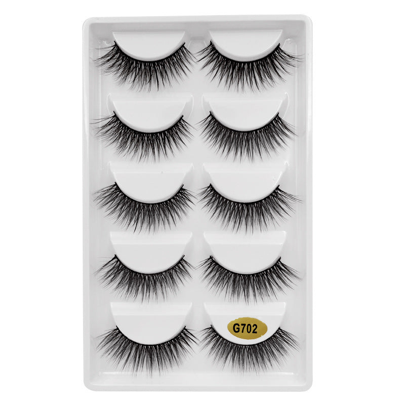 JMT-905354 Natural Look 3D False Eyelashes Set - 5 Pairs of G7 Artificial Mink Hair, Cotton Stem, 1.3cm Length