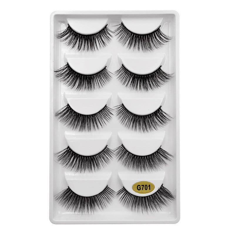 JMT-905354 Natural Look 3D False Eyelashes Set - 5 Pairs of G7 Artificial Mink Hair, Cotton Stem, 1.3cm Length